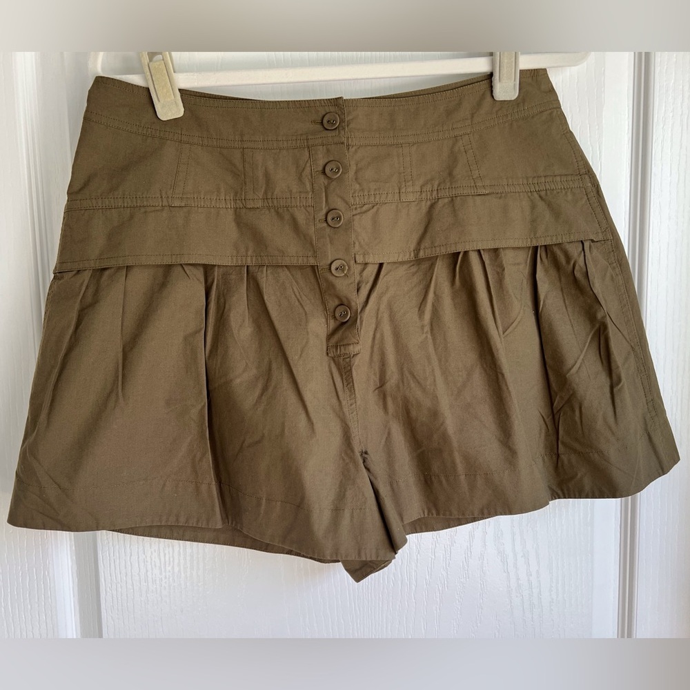 Ulla Johnson Shorts Marleigh Cotton Poplin A Line High Rise Button Up Olive Sz 8